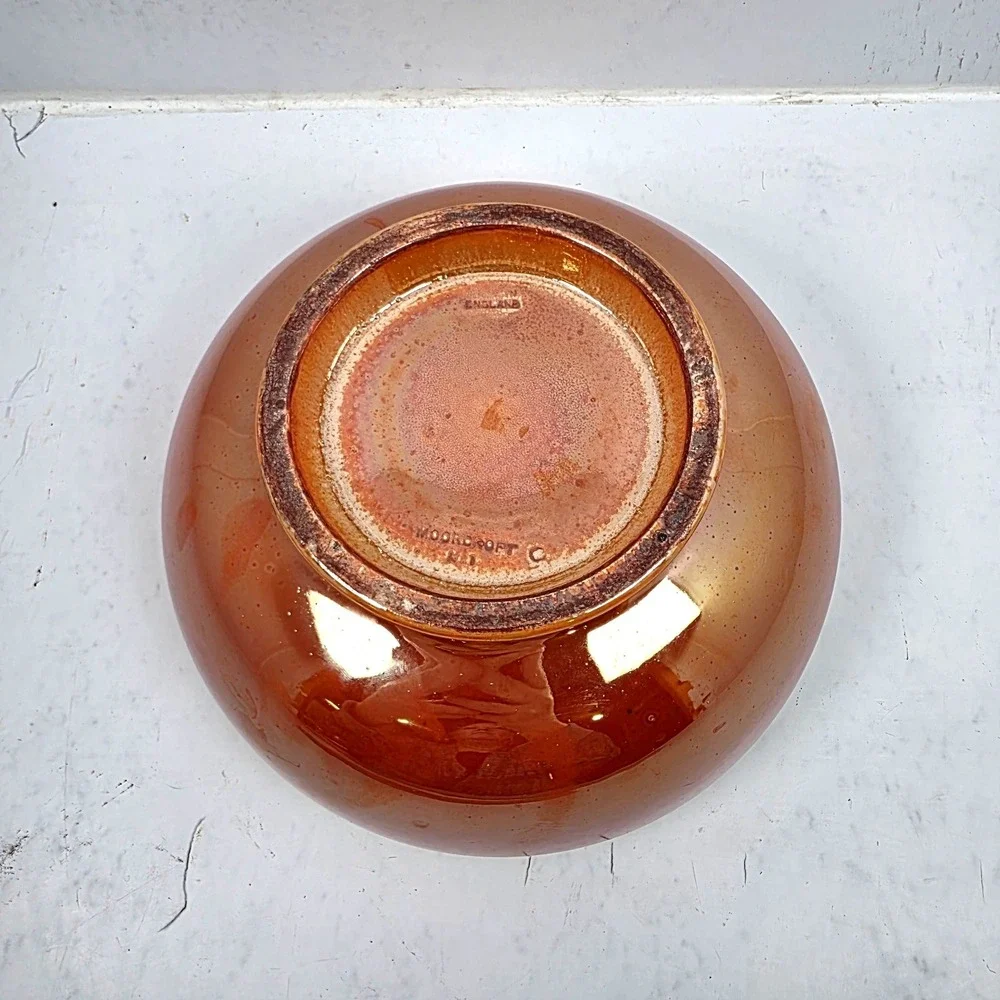 Antique 1915 Moorcroft Orange Luster Glaze Ribbed Pottery Bowl England 8 inch‎